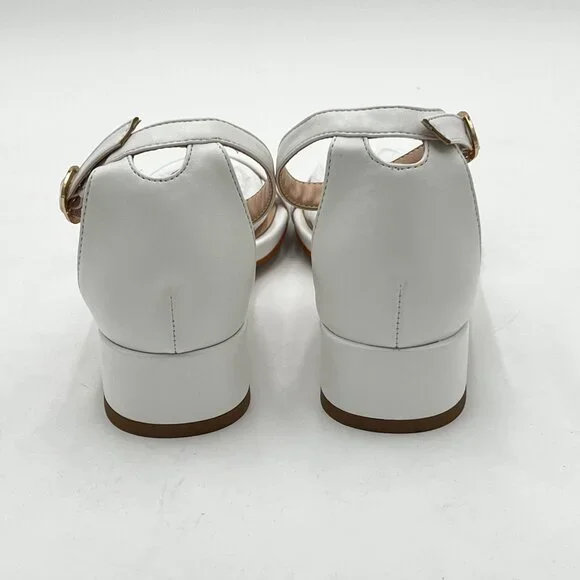 XYD White Open Toe Strappy Low Block Heel Sandal Ankle Strap Buckled Shoes - Picture 5 of 6